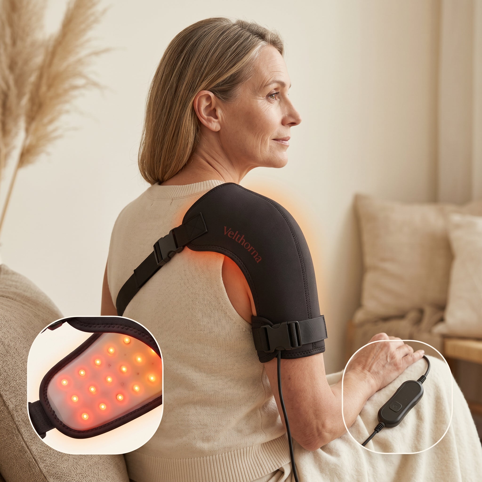 Velthorna Shoulder Relief Wrap showing the LED interior and controller